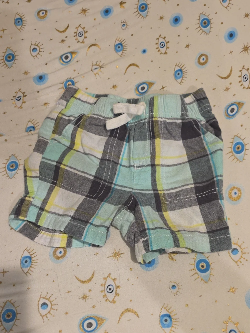 Jumping Beans Size 2 Mint, Gray & Yellow Plaid Pull-On Shorts